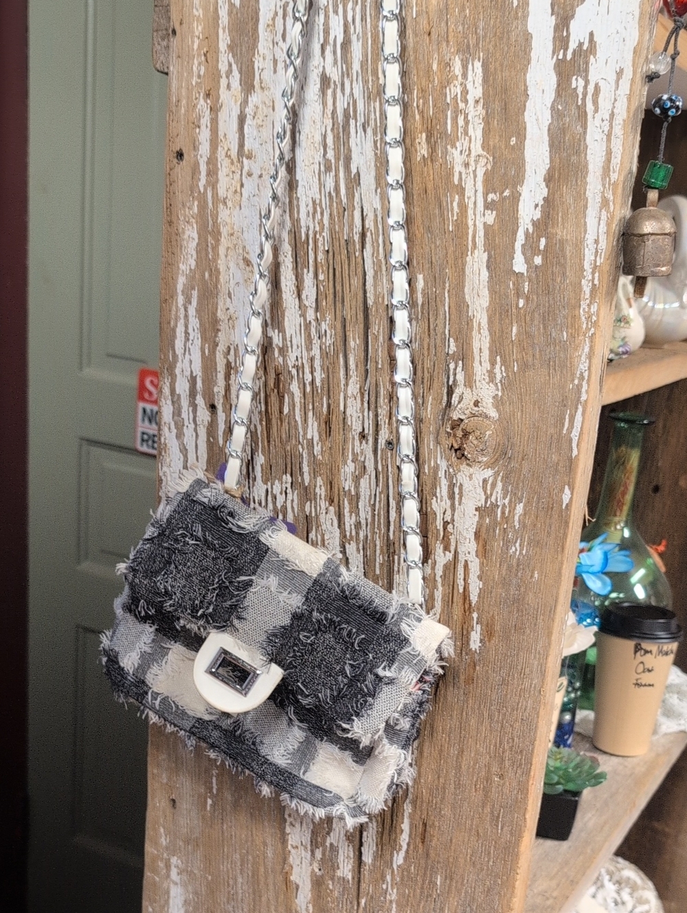 Black & White Check Fringed Crossbody Shoulder Bag